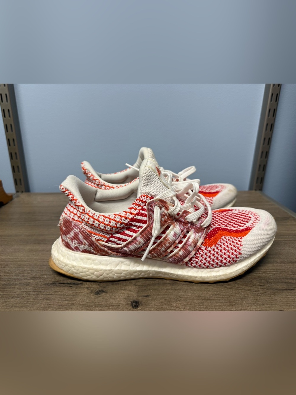 adidas Women's Athletic Sneakers in White and Red Knit ultra boost